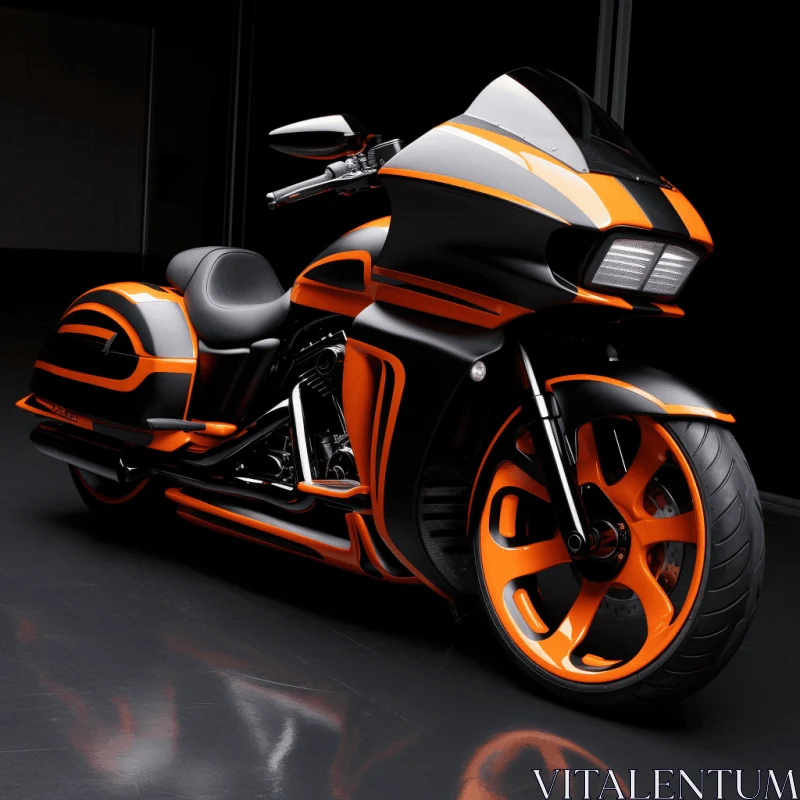 Luxurious Black and Orange Motorcycle | Realistic Hyper-Detailed Rendering AI Image