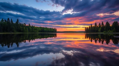 Tranquil Sunset Over Lake - Nature Art