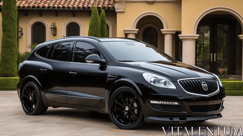 AI ART Black Buick Enclave SUV with 20 Inch Wheels on Driveway | Chiaroscuro Contrasts | Ultra Detailed
