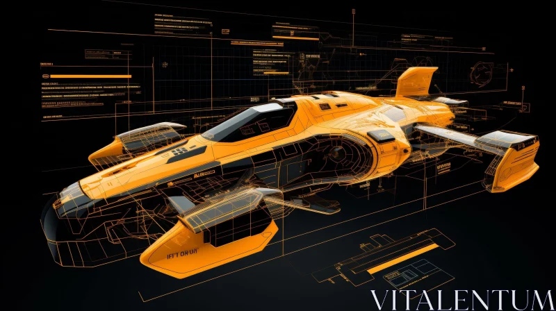 Futuristic Yellow Spaceship with Weapons AI Image
