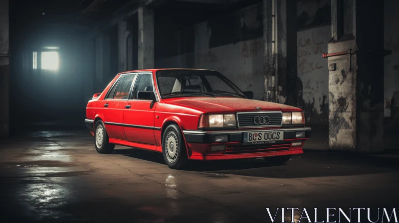 Retro Vintage Audi Sedan in Dark Garage | Dynamic 1980s Style AI Image