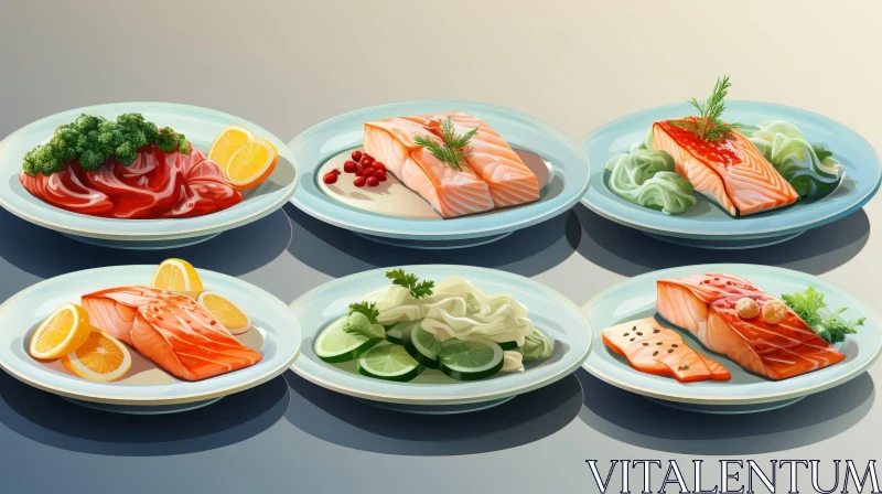 AI ART Delicious Salmon Plates - Culinary Delights