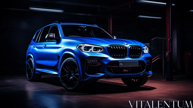 Captivating Blue BMW X3 in a Bold Garage Setting AI Image