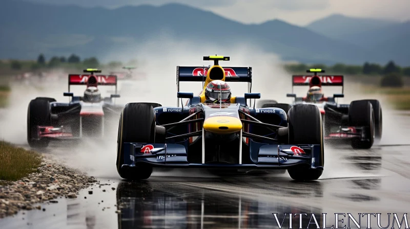 Intense Formula 1 Rain Race AI Image