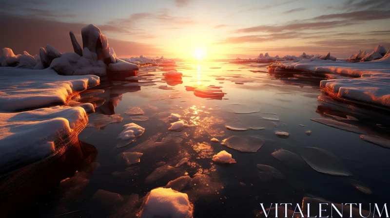 AI ART Majestic Sunset Over Frozen Lake - Nature's Beauty Captured