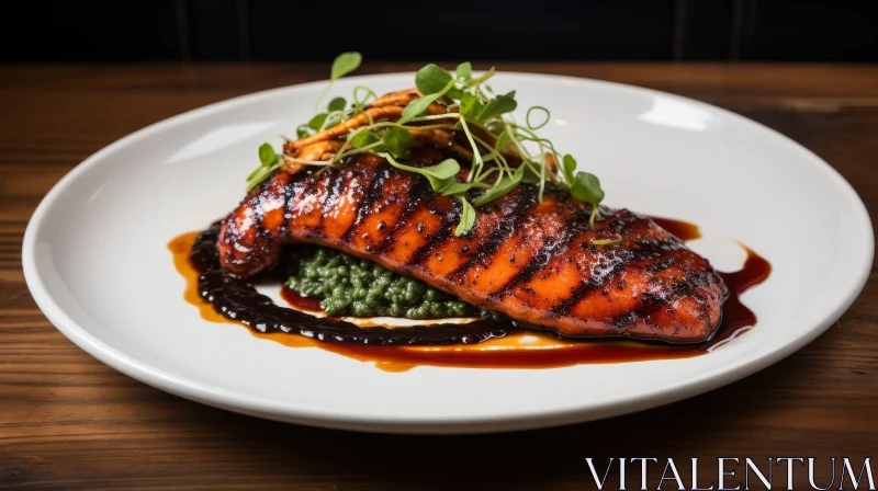 Delicious Grilled Salmon Fillet with Green Pea Risotto AI Image