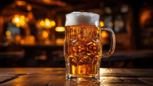 Golden Beer Mug on Wooden Table