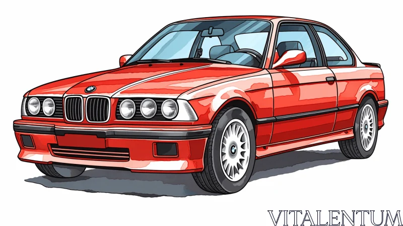 Red Car Vector Clip Art - Quirky Manga Art Style - UHD Image AI Image
