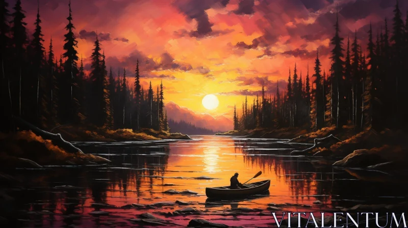Tranquil Sunset Over Lake Painting AI Image