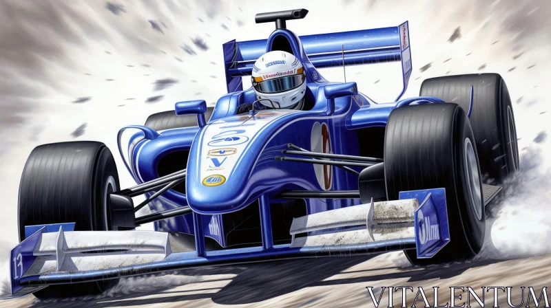 Blue Formula 1 Racing Car Speeding in Motion AI Image