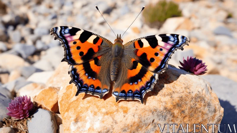 Vividly Pigmented Butterfly on Rock – Naturalistic Artwork AI Image