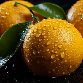 Captivating Water Droplets on Tangerines - A Realistic Still-life Masterpiece