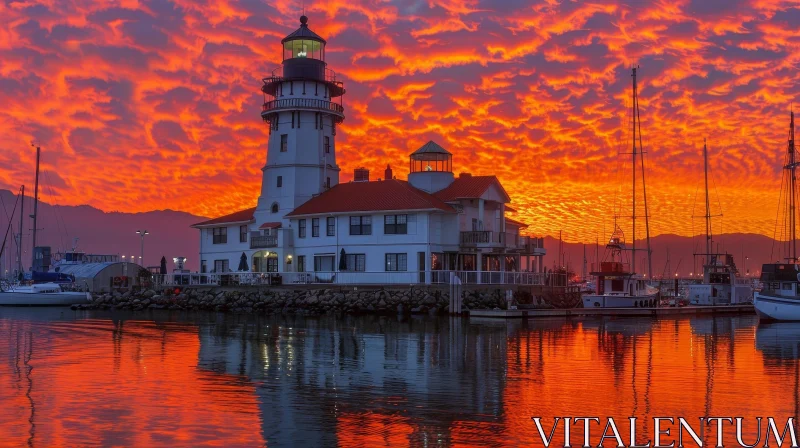 Majestic Sunset Lighthouse Photo AI Image