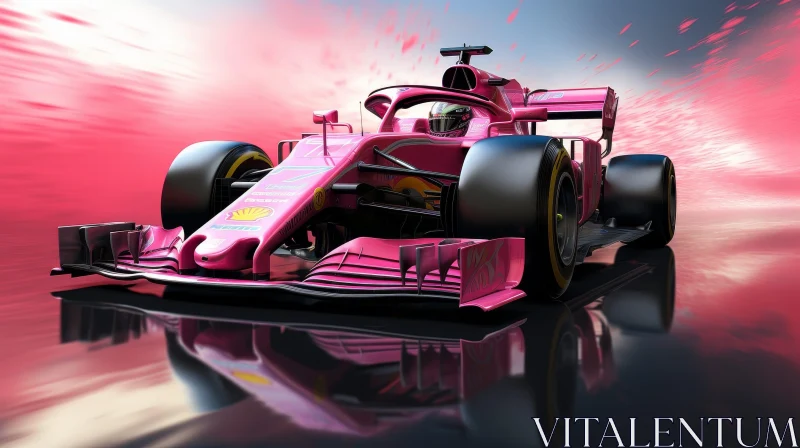Pink Formula 1 Racing Car in Motion AI Image