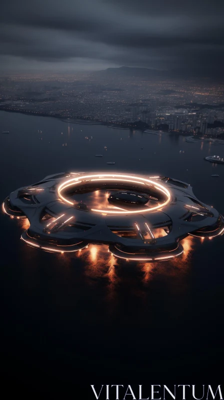 Futuristic City Night Aerial View AI Image