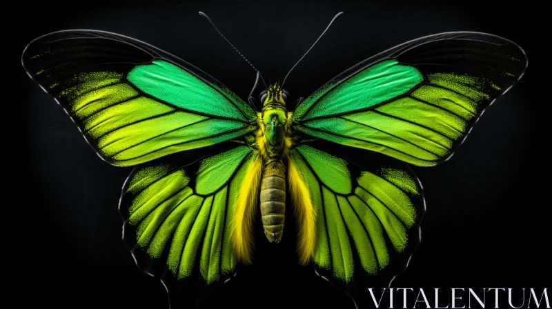 Green Butterfly on Black Background: A Study in Surrealism AI Image