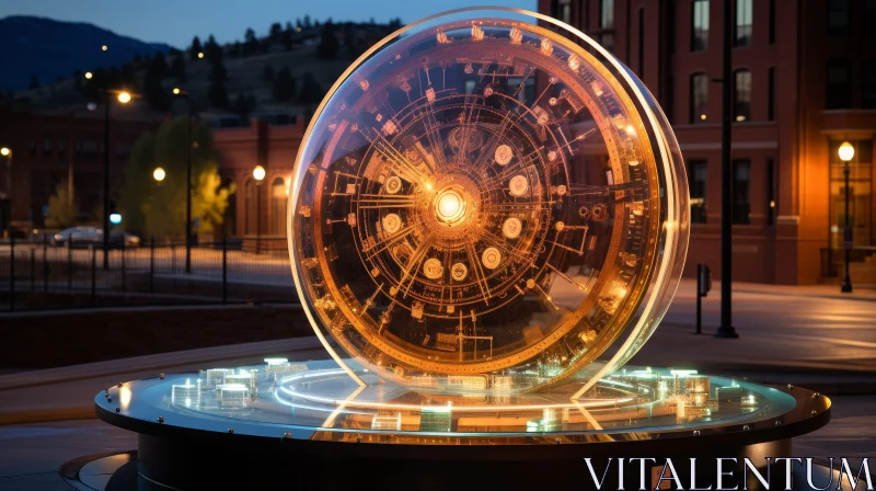 Intricate Steampunk Glass Sphere in City at Night AI Image