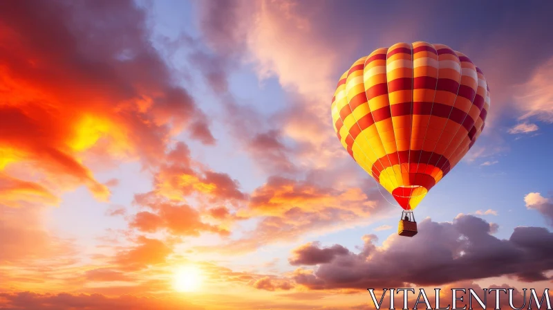 Vivid Sunset Hot Air Balloon in Colorful Sky AI Image