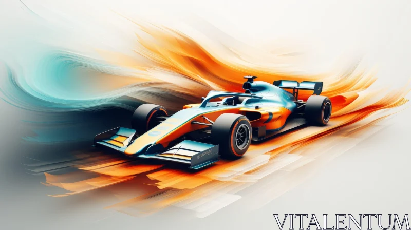 AI ART Blue and Orange Formula 1 Racing Car on Abstract Background