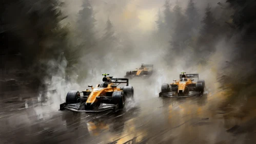 Formula 1 Race Painting: McLaren MCL35s Racing in Rain