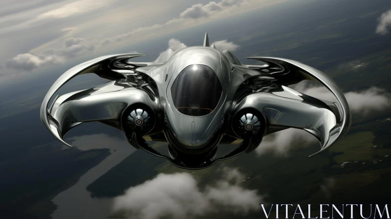 Futuristic Flying Vehicle - Silver Manta Ray Design AI Image