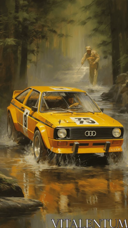 Realistic Car Racing Through Water in Oil Portrait Style AI Image