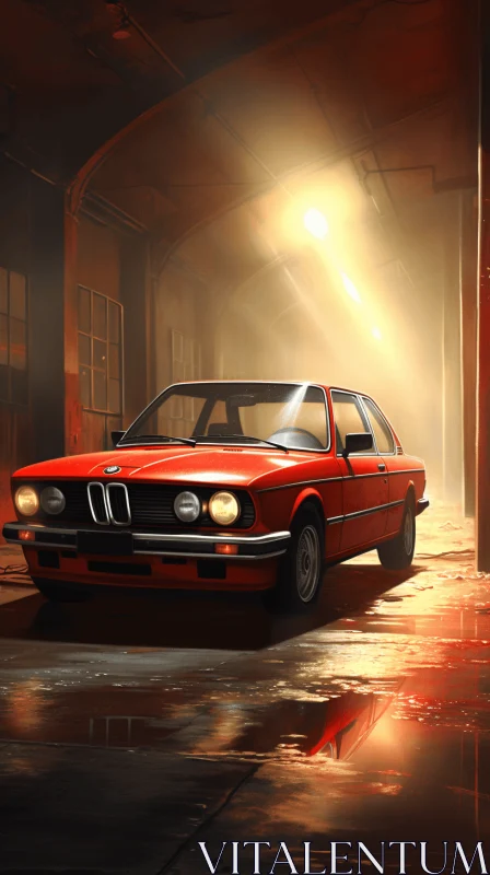 Red BMW Car Artwork - Realistic Portrayal of Light and Shadow AI Image