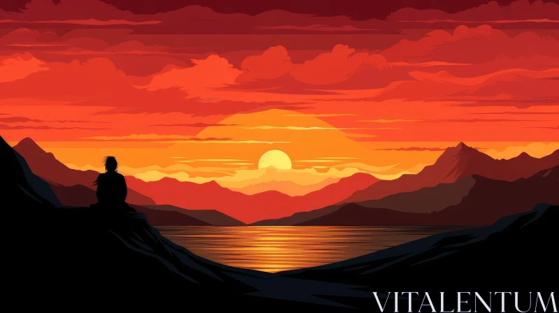 AI ART Tranquil Sunset Over Mountain Lake