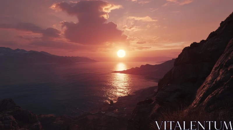 Tranquil Sunset Ocean Landscape AI Image