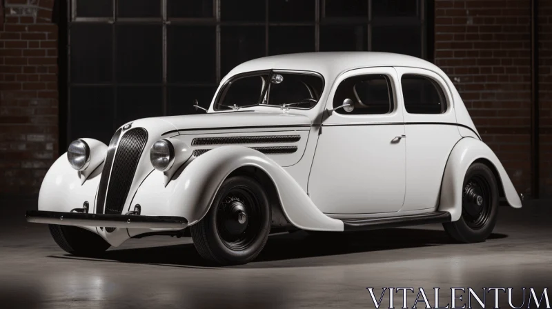White Classical Car in Dark Environment | Art Nouveau Inspired AI Image