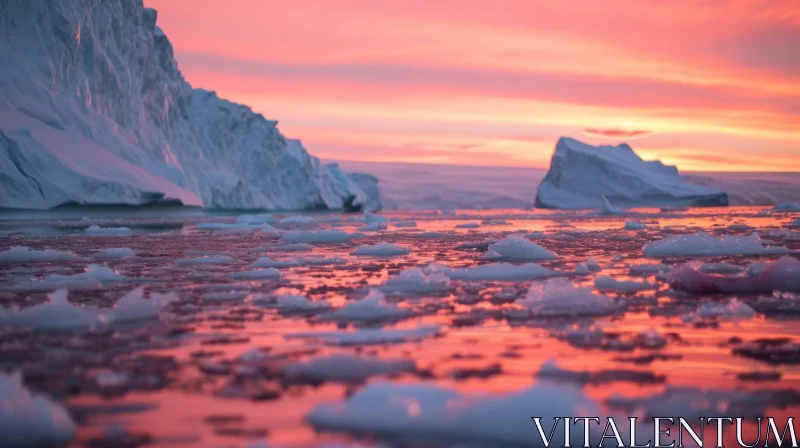 Arctic Sunset: Pink Sky & Icebergs AI Image