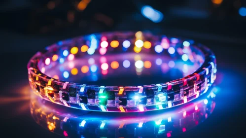 Circular LED Light Strip: Colorful Pattern on Reflective Surface