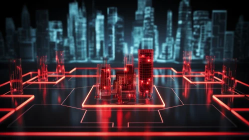 Futuristic Cityscape: Red Glowing Skyscrapers | 3D Illustration
