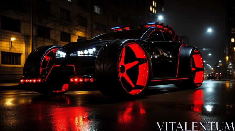 Neon Lights - Hyper-Detailed Red Car in Dark City | Artistic Renderings AI Image