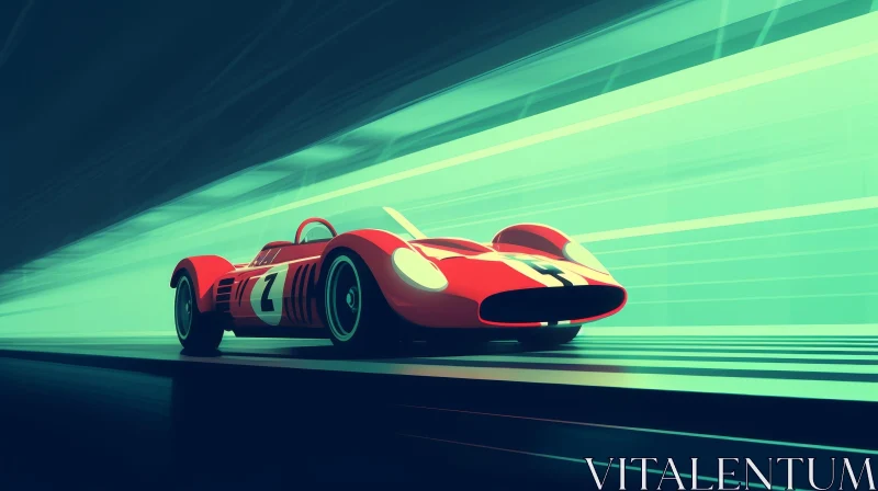 Red Retro Race Car in Motion | Speed Racing Art AI Image