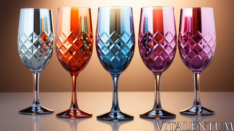 Reflective Wine Glasses in Various Colors AI Image