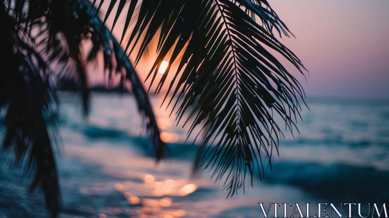 Sunset Palm Leaf Silhouette: Nature's Beauty AI Image