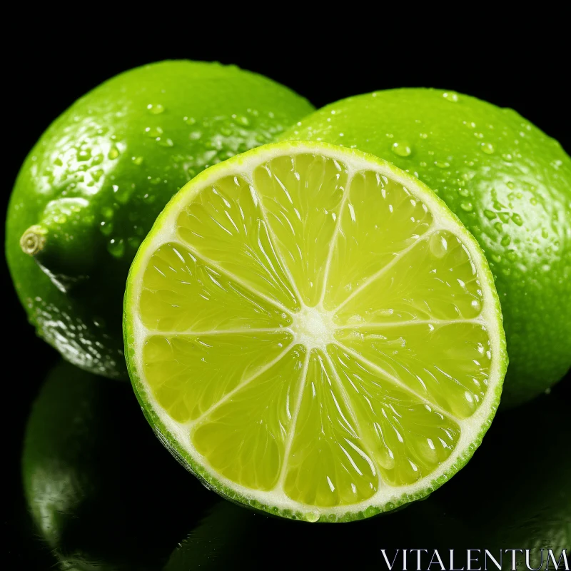 Vibrant Lime with Slice on Black Background - Sumatraism Inspired Art AI Image