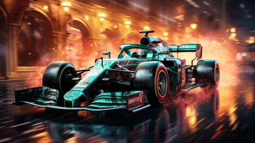 Formula 1 Car Racing in Urban Setting