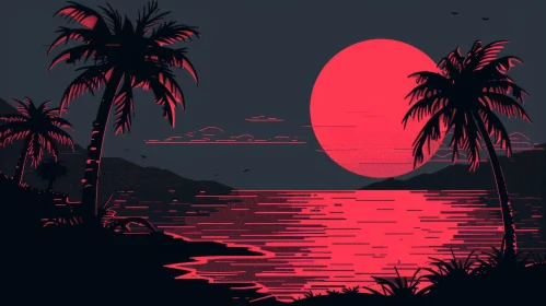 Serene Sunset Beach Digital Painting