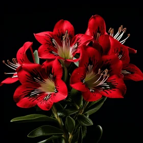 Exotic Red Flowers on Black Background: A Study in Realism and Symmetry
