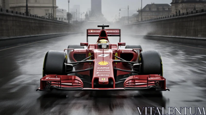 Red Formula 1 Car Racing in Rain | Speed and Intensity AI Image