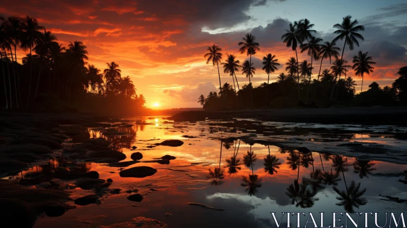 AI ART Tranquil Tropical Beach Sunset Landscape
