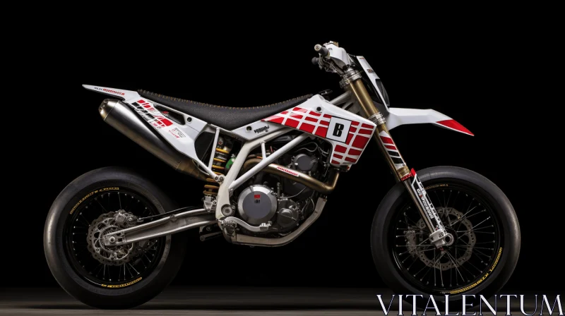 White Dirt Bike on Black Background | Intricate Patterns and Meticulous Design AI Image