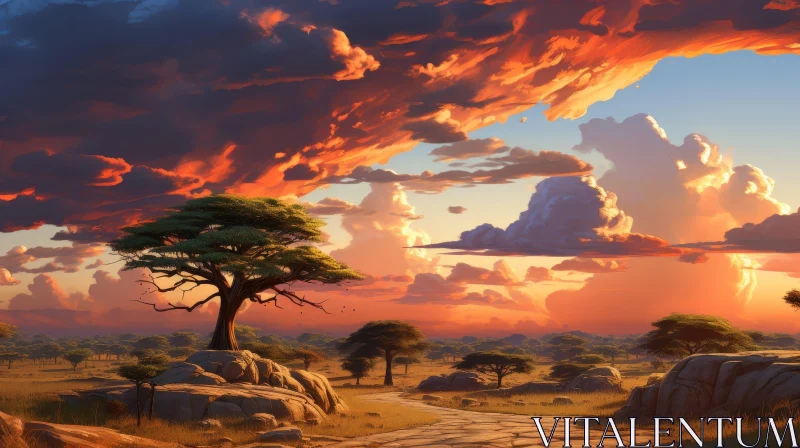 African Savanna Sunset Landscape AI Image