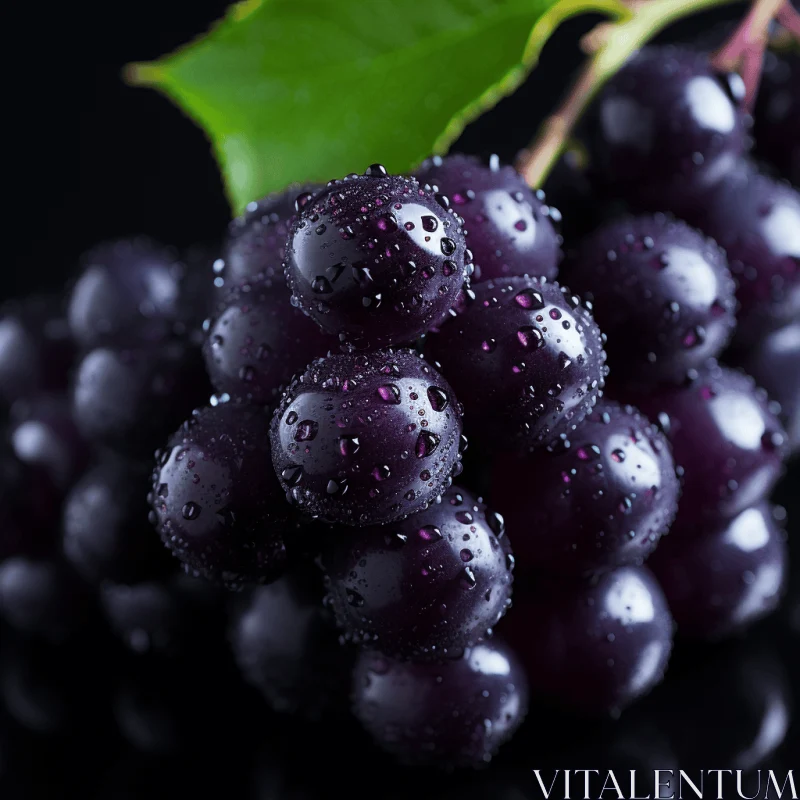 Dark and Glossy Water Drops on Black Grapes AI Image