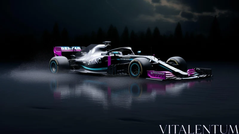Exciting Formula 1 Car Racing Scene on Wet Track AI Image