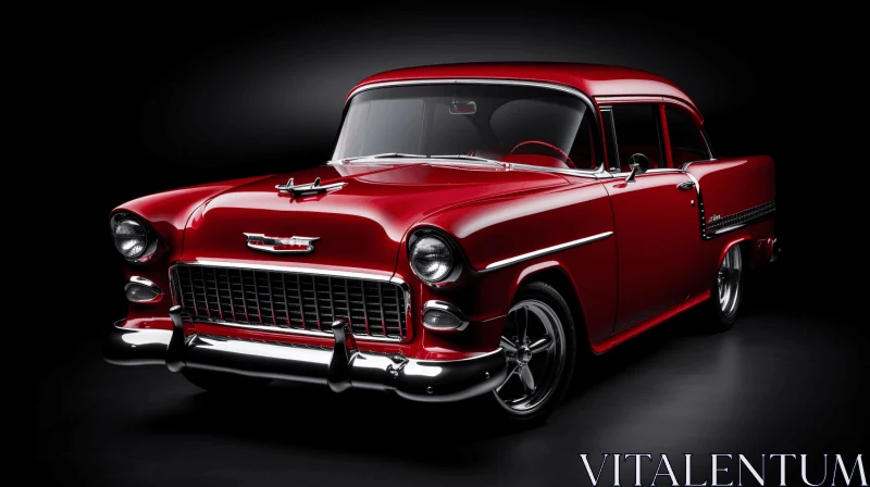 Exquisite Red Vintage Car on Black Background | Hyperrealistic Rendering AI Image
