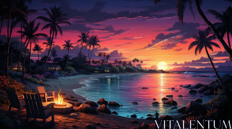 Tranquil Sunset Over Tropical Beach AI Image