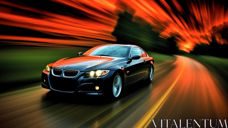 Captivating BMW Car in Motion at Sunset | Bold Contrast | Photorealistic Still Life AI Image
